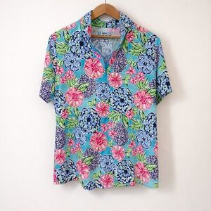 IBKUL Women's XL Larissa Polo Shirt Floral Short Sleeve UPF 50 Quarter Zip Golf